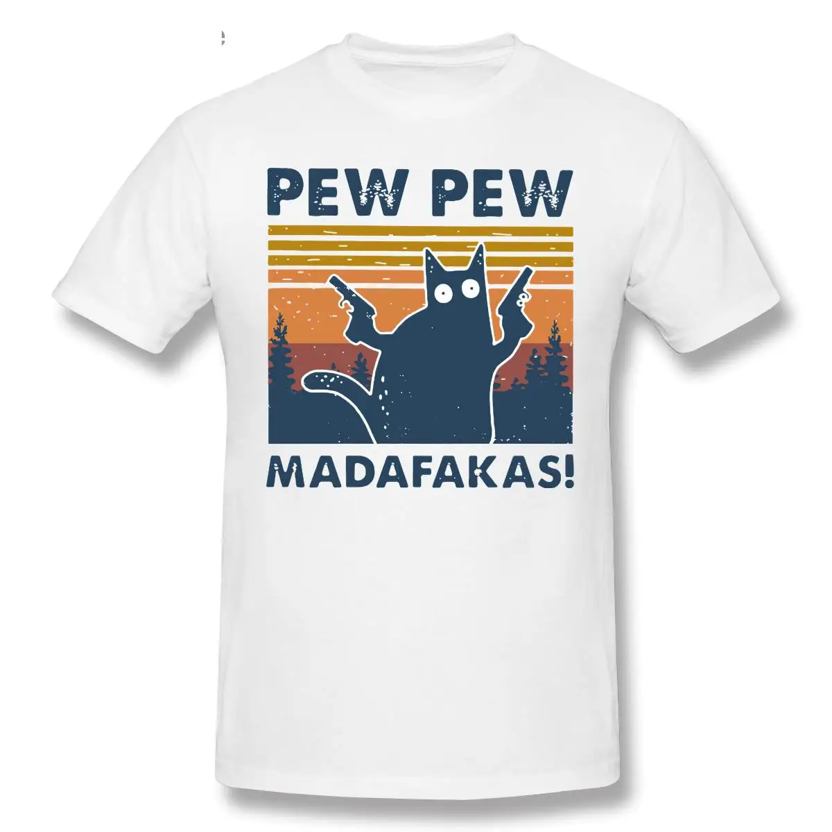 

Pew Pew Madafakas T Shirt 100% Cotton Shirt Novelty Funny Cat Vintage Crew Neck Men's T-Shirt Humor Women Top Tee Gift