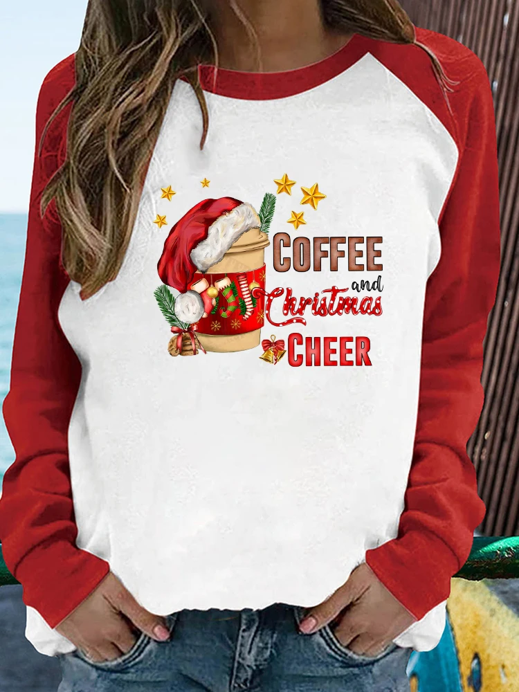 

Женская футболка с круглым вырезом, длинным рукавом и принтом реглан