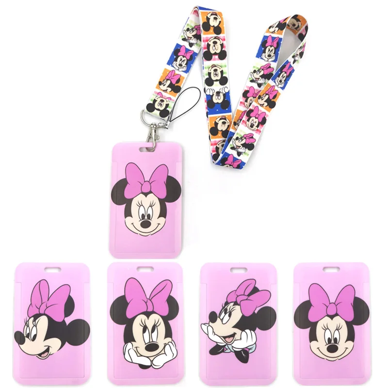 

Minnie Mouse Cartoon Cute Credit Card Holder Lanyard Women Men Kid Student Retractable Badge ID Name Bus Clip Card Badge Holder