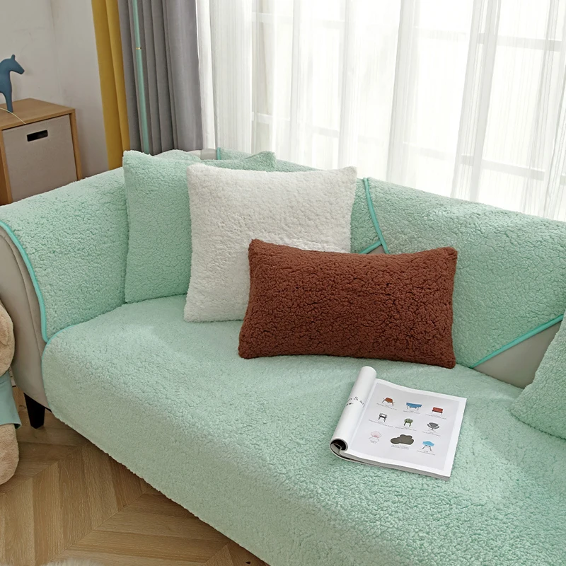 

Winter High Grade Thicken Lambswool Sofa Cover Solid Color Anti-slip Couch Covers for Sofas Soft Plush Sofa Towel