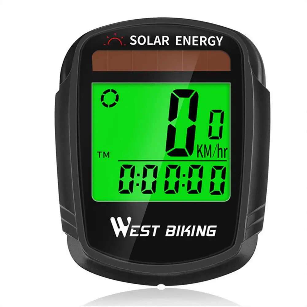 

WEST BIKING Wireless Solar Energy Code Meter Waterproof Bike Computer Bicycle Odometer Speedometer Cycling Luminous Stopwatch
