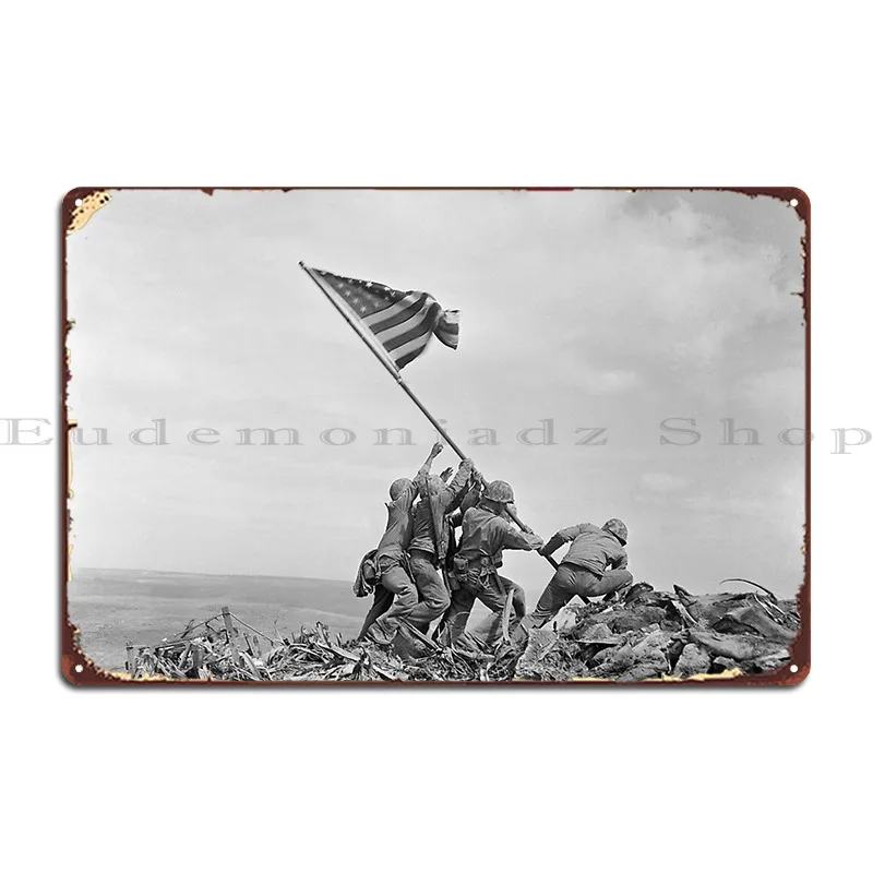 Поднимающий флаг на Iwo Jima Ww2 1945 металлический плакат классический ретро дизайн