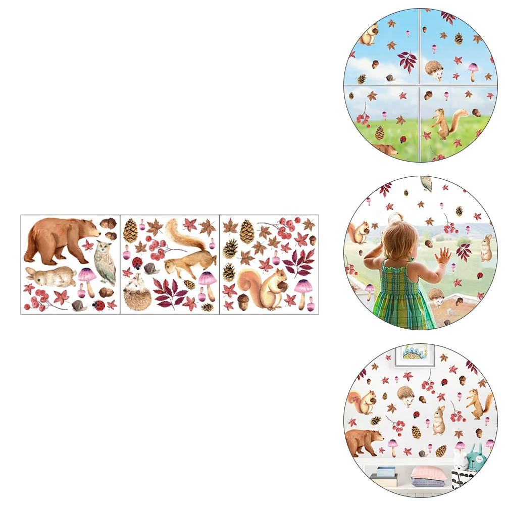 

Sticker Window Decals Wall Maple Thanksgiving Fall Autumn Stickers Leaf Animal Room Nursery Squirrel Static Leaves Acorns Decal