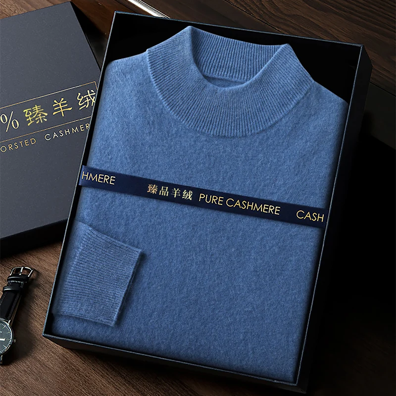Новый мужской свитер из 100% козьего кашемира с воротником-стойкой пуловеры