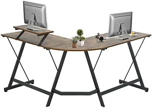 

Desk, 51 Inchs L Shaped Desk with Large Monitor Stand Home Office Gaming Corner Desk Writing Study Workstation,Space-Saving L sh