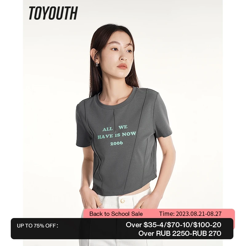 

Toyouth Women T-shirt 2023 Summer Short Sleeve O Neck Slim Fit Y2K Tees Irregular Bone Support Sexy Vintage Gray Tops