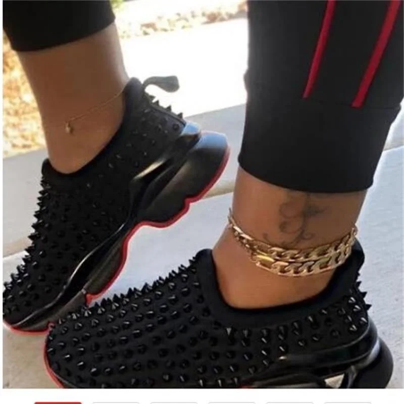 

Women Sport Shoes 2022 Spring New Anti-Slip Rivet Slip On Ladies Casual Loafers Big Trainer Walking Running Larged-Size Flats