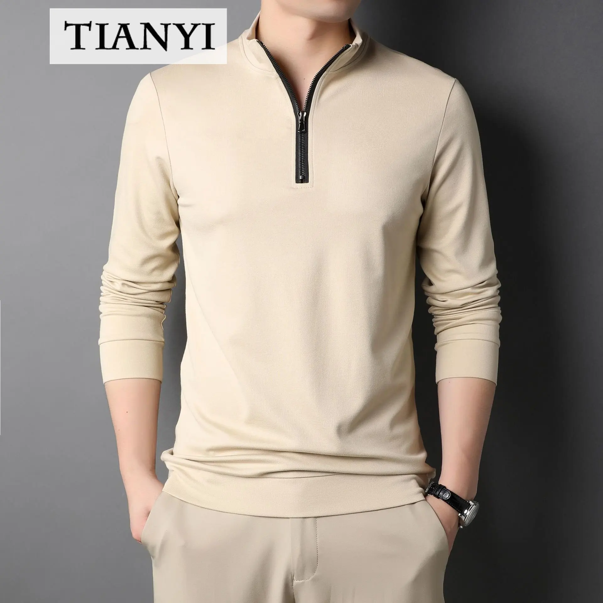 High-quality Men's Spring and Autumn Men's Long-sleeved Sweater Youth Casual Stand-up Collar Half Zipper T-shirt Men's Top