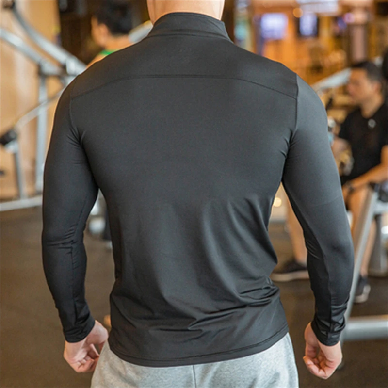 Men's Fitness Sports Compression Tight Pullover Zipper Long Sleeve Tops Running Gym Hiking Sweatshirts Elasitc Shrink Sportwear