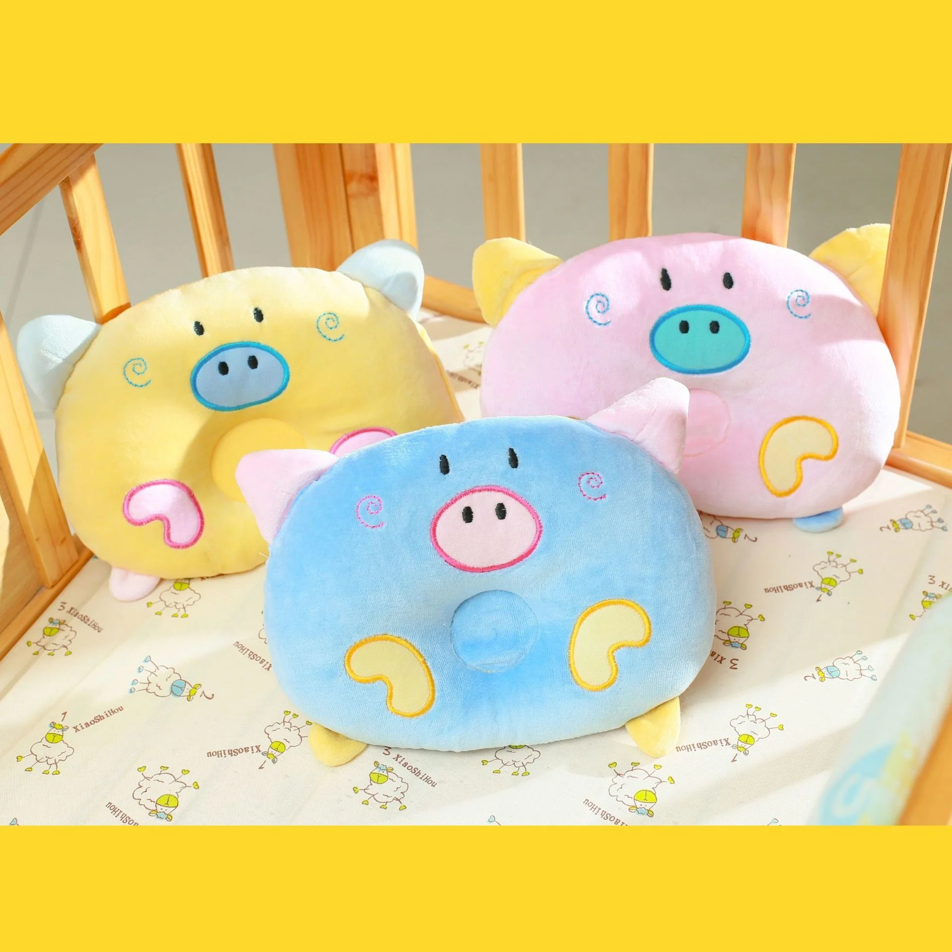 

Newborn Anti Deflection Head Shaping Pillow Baby Pillow подушки для сна Velvet Piglet Embroidery Creative Kids Infant 신생아 Pillow