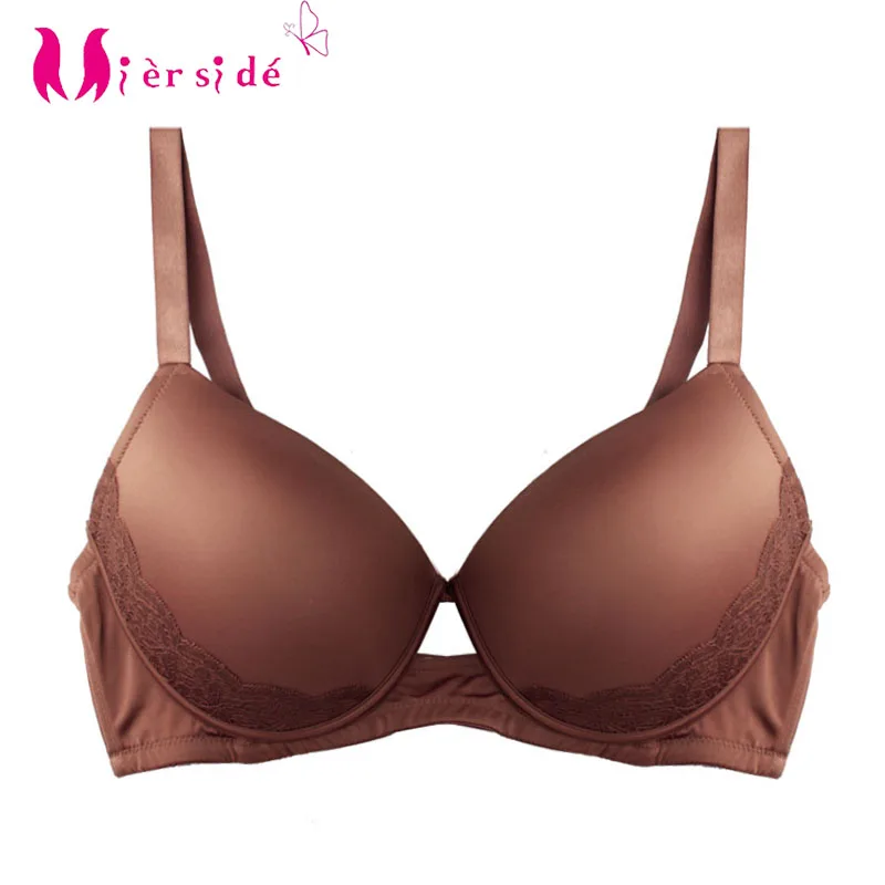 Mierside Big Cup Ladies Underwear Brown Push Up Wireless Bra Breathable Bralette Comfortable Lace Everyday Lingerie
