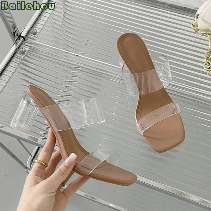 

Сандалии женские из ПВХ, босоножки на высоком квадратном каблуке, туфли-лодочки, модная обувь, 2022