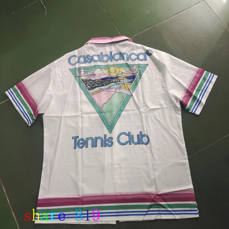 Colorful Stripe Mountain Stadium Print Casablanca Tennis Club Shorts Shirt Set Summer Men Women Hip Hop Hawaii Beach Suit