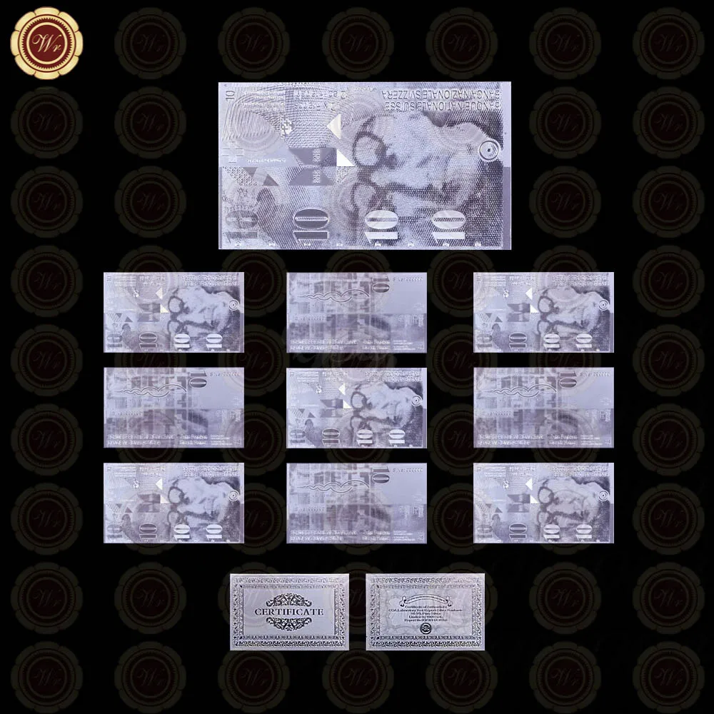 10 шт./набор сувенирные банкноты швейцарского серебра