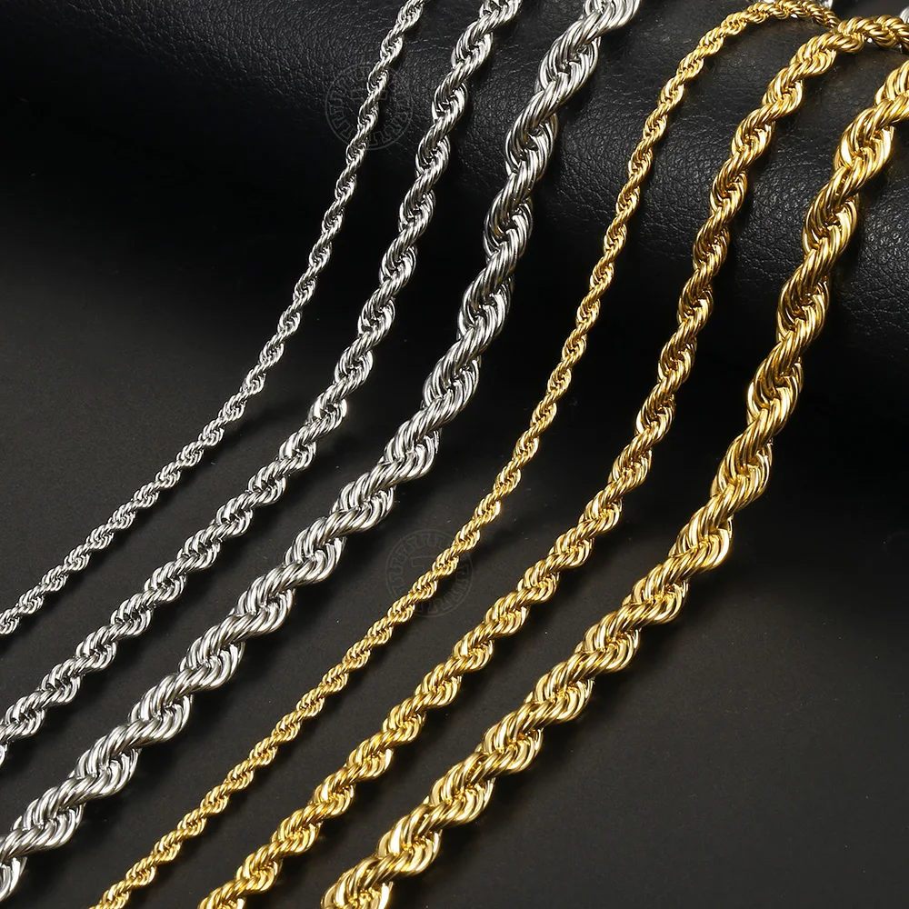 

Hip Hop Twist Chain for Men Women 316L Stainless Steel Twist Rope Chain Link Necklaces Gold/Silver Fashion Choker Jewelry
