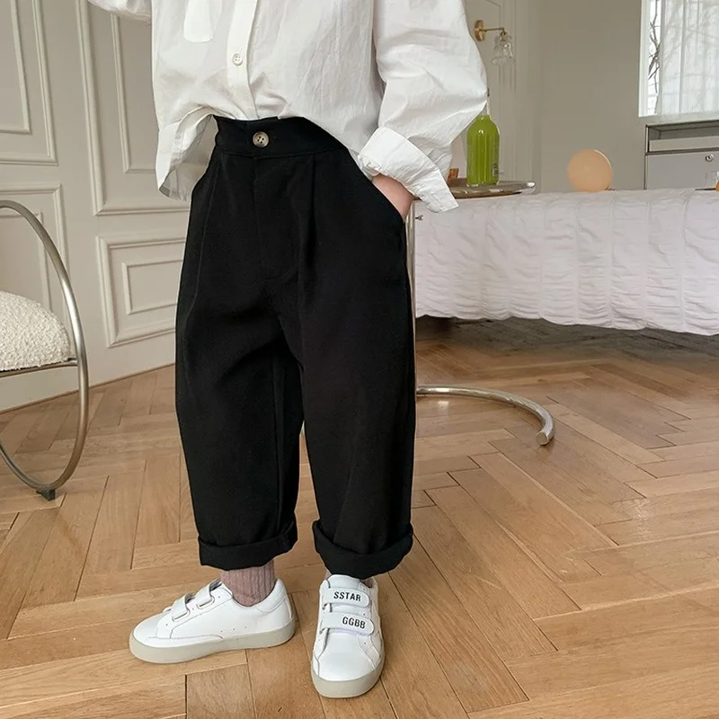 

Spring Boys straight casual suit trousers Unisex children One button 2 colors pants