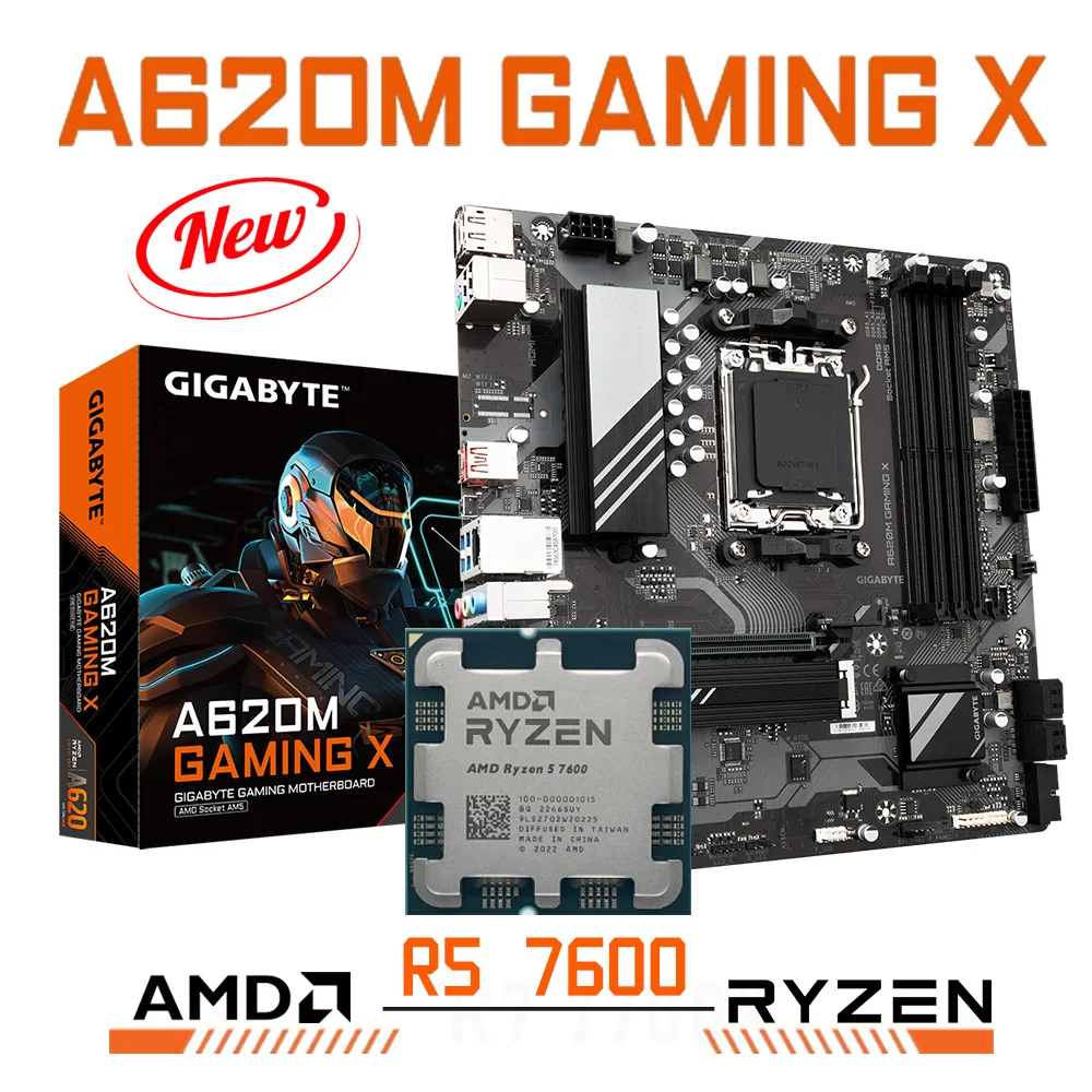 

Socket AM5 Gigabyte Motherboard A620M GAMING X DDR5 AMD A620 M.2 Mainboard 128GB With AMD Ryzen 5 7600 Processors CPU Combo NEW