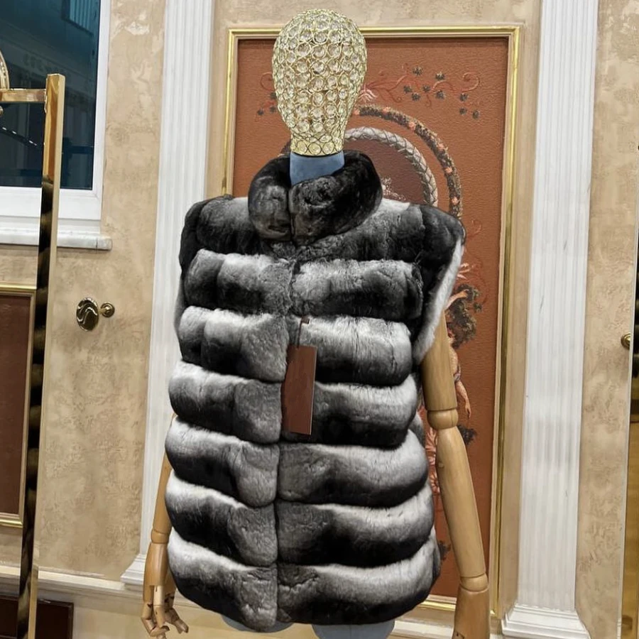 Женские зимние меховые жилеты без рукавов из натурального длинного меха кролика