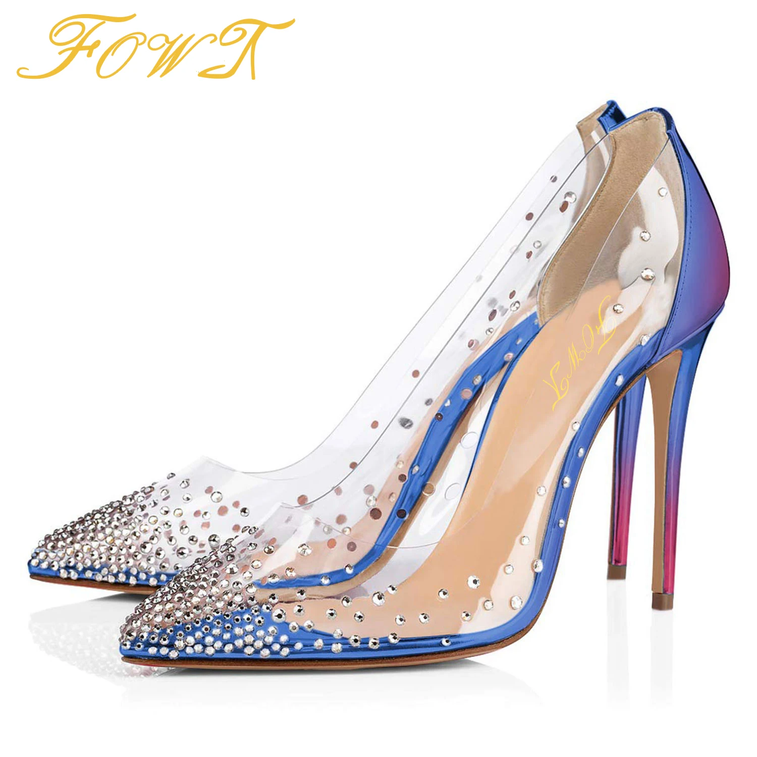 

Crystal Rhinestoe Wedding Women Pumps Transparent High Thin Heels Pointed Toe PVC Sandals Ladies Shoes Large Size 42 45 FOWT