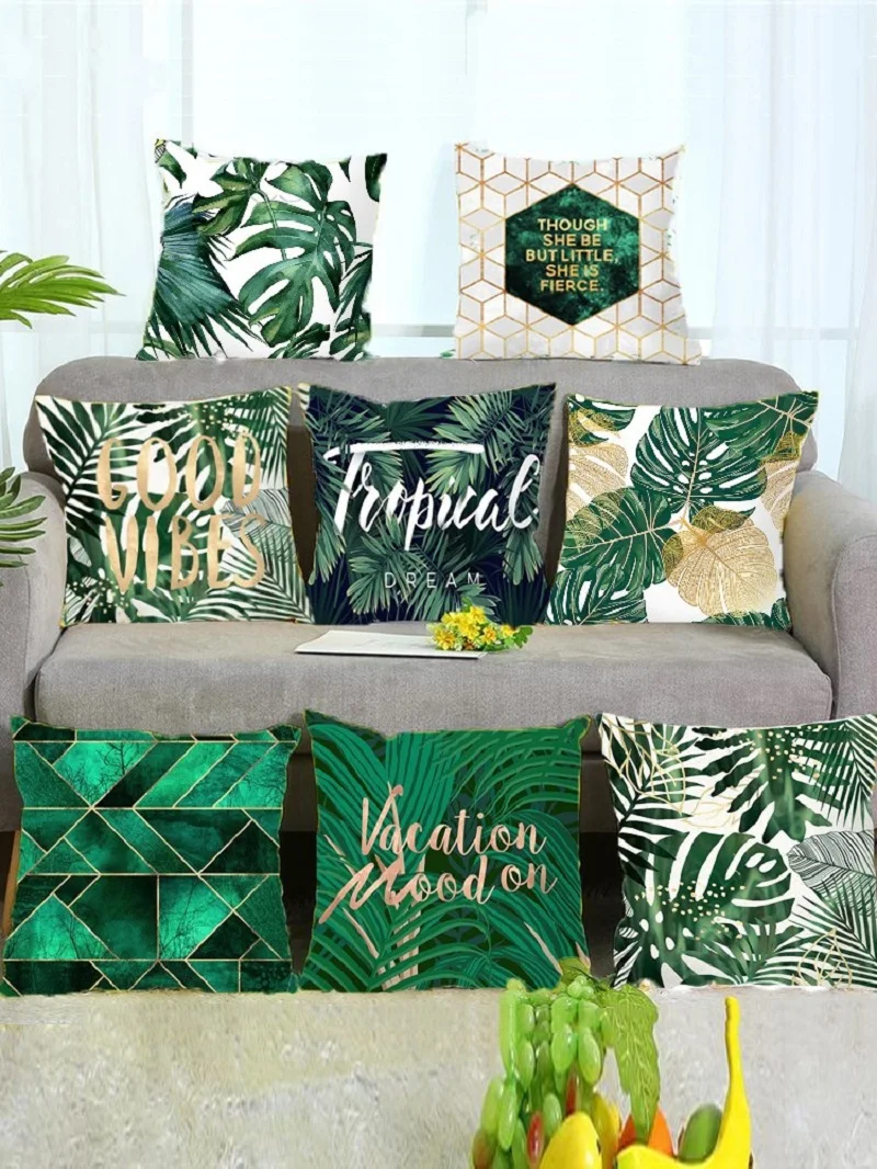 Наволочки с принтом зеленых растений полиэстер 45*45 см декоративная наволочка для