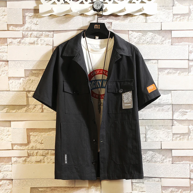 

Solid Classic Brand 2022 Black Summer Men's Beach Shirt Fashion Short Sleeve Loose Pocket Casual Plus OverSIZE M-4XL 5XL
