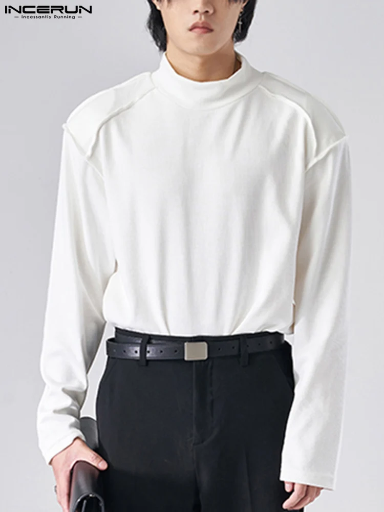 

INCERUN Men T Shirt Turtleneck Long Sleeve Solid Color Cozy Casual Men Clothing Streetwear 2022 Fashion Leisure Camisetas S-5XL
