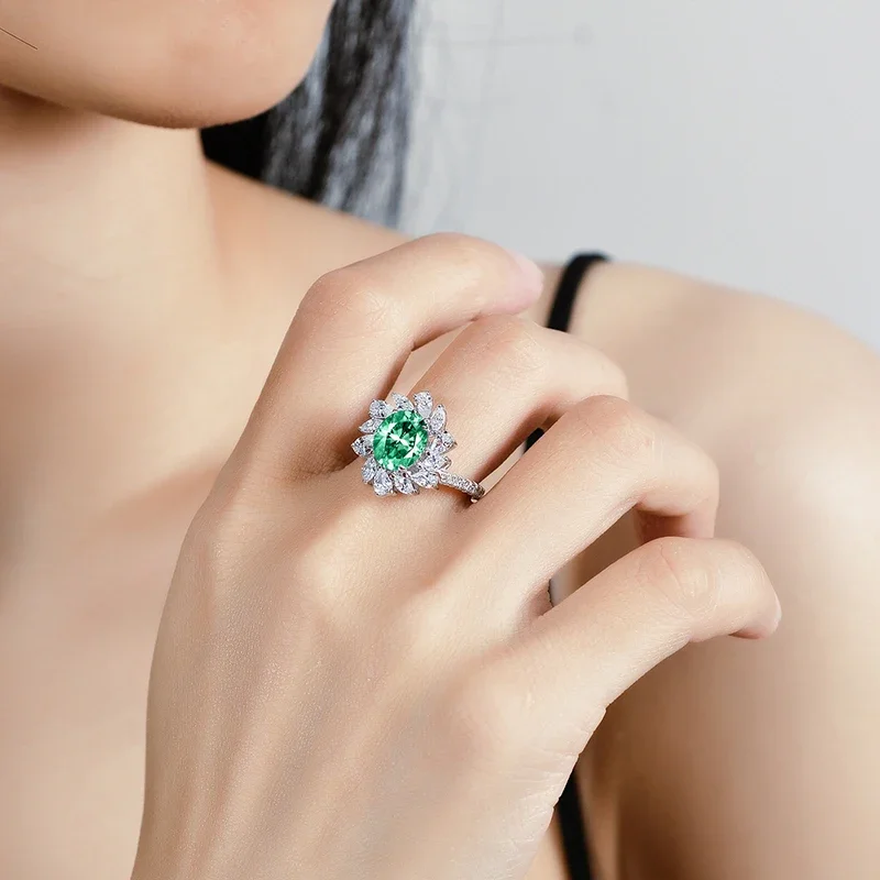 DRring 2CT овальной огранки 3 цвета Муассанит Обручальные кольца для женщин зеленый