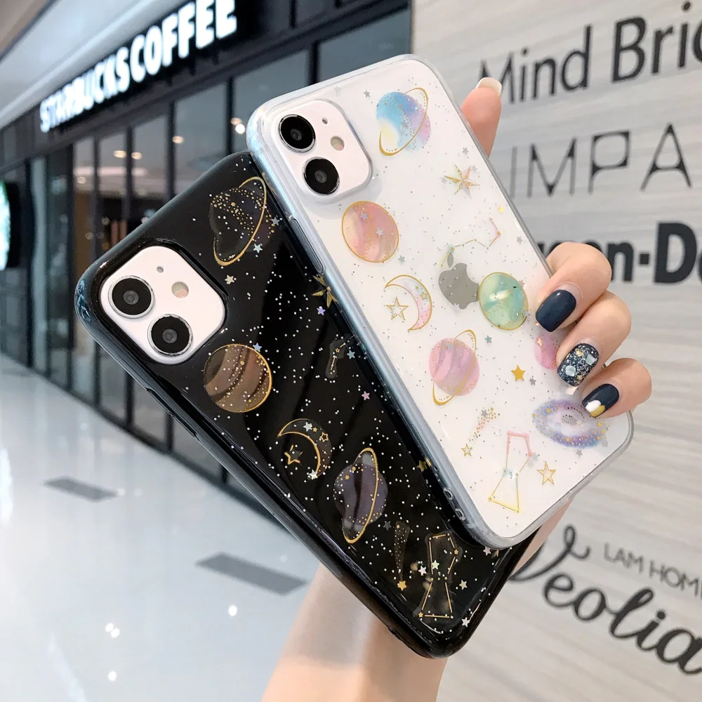 

Glitter Case For Iphone 13 Clear Funda Moon Stars Iphone 11 12 13 Pro Max X XR XS SE 2020 7 8 6 6S Plus Mini Moon Starts Shell