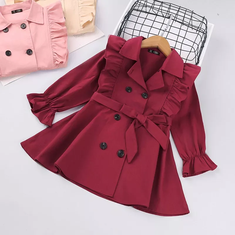 

2021 Toddler Girls Clothes Autumn Winter Long Sleeve Fashion Trench Coats Children Solid Outerwear with Sashes Costume 2-6Y