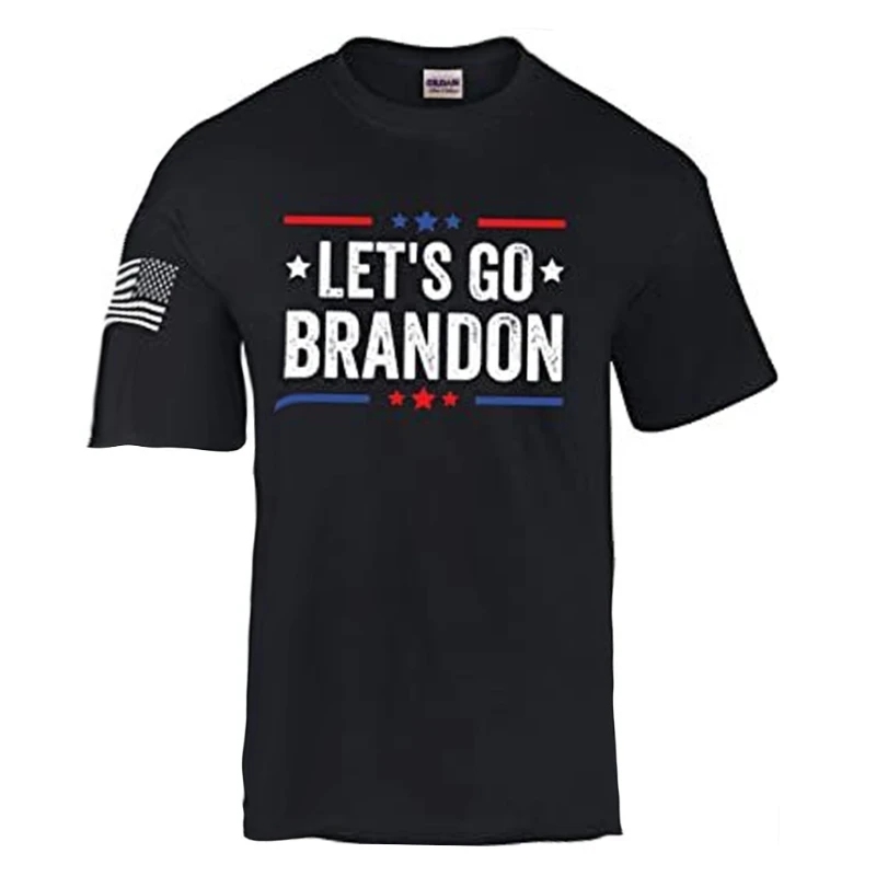 

Футболка мужская летняя с коротким рукавом, смешной напечатанный патриотический политический пуловер с надписью «Let Go», с американским фла...