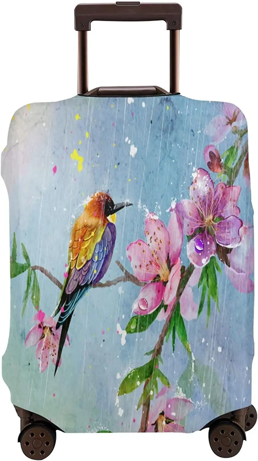 

Luggage Cover Birds Floral Thickened Elastic Travel Suitcase Protector Peach blossom Flowers Washable Baggage Gear Covers