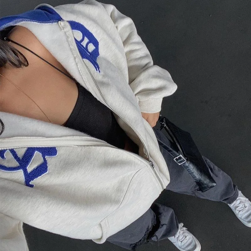 

2021 spring and autumn Y2K super Dalian hat zipper animation letter sweater women's loose cardigan coat