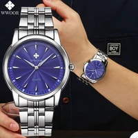 wwoor original design luxury men watches blue silver wristwatch quartz clock sport stainless steel waterproof relogios masculino