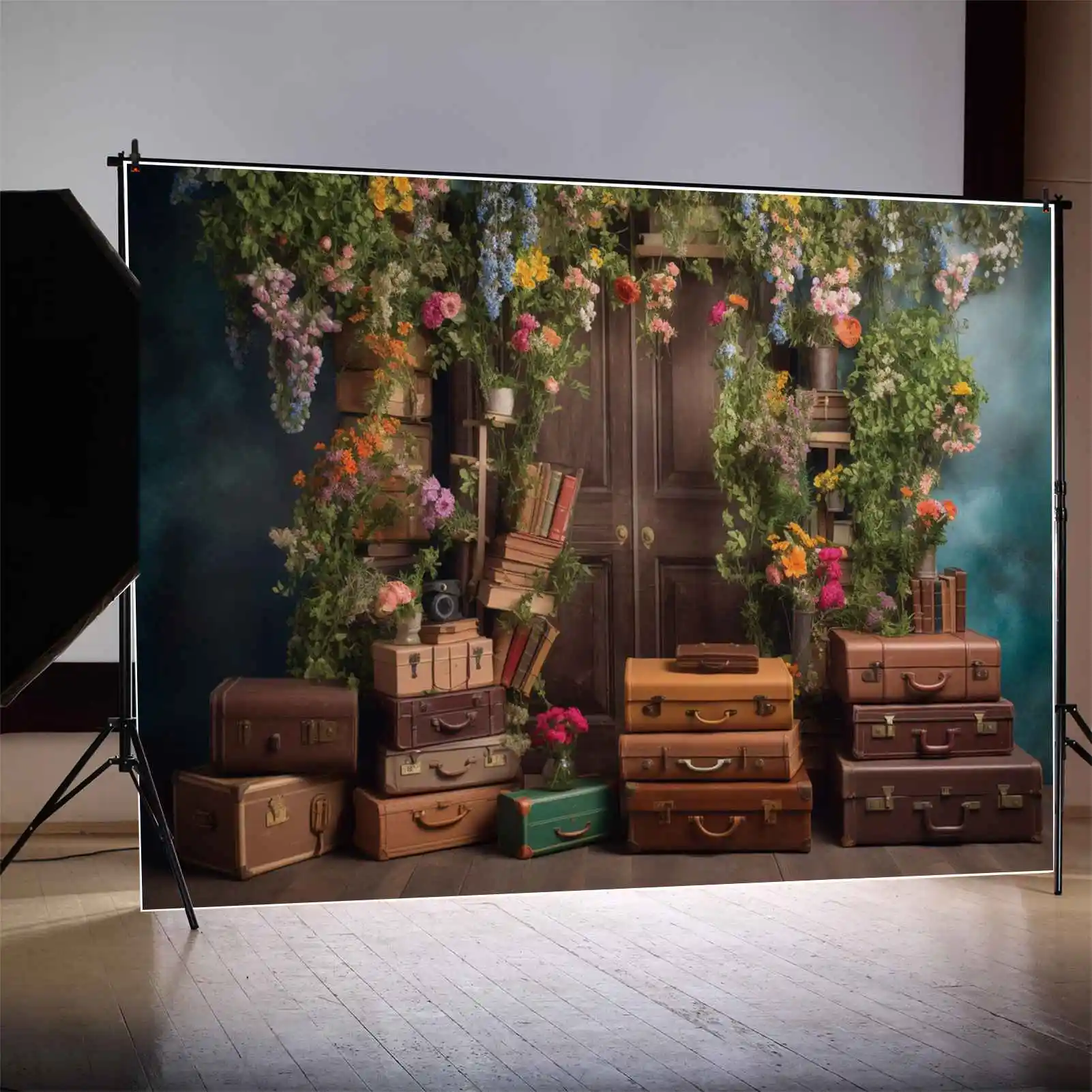 

MOON.QG фон для выпускного багажная дверь трава цветок книга фотобудка фон под заказ Голубая Стена фоторамка декоративные реквизиты