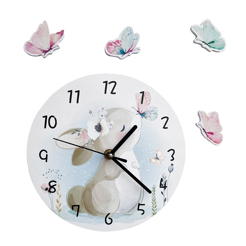 

Funlife Fairy Tale Forest Watercolor Children Wall Clock Cross-border New Cartoon Rabbit SWC014