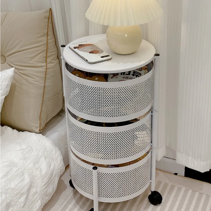 

Creative Circular Simple Multifunctional Bed Side Table Ins Bedroom Storage Rack Mini Narrow Cabinet Removable Rotary Cart