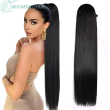 Synthetic Long Straight Ponytail Drawstring Pony Tail 32inch Clip In Hair Extensions for Women Heat Resistant Fake Hair BOOMING