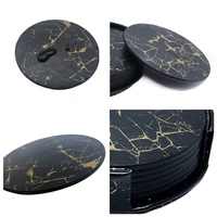 6pcs hot sale pu leather marble coaster drink coffee cup mat easy to round tea pad table holder clean placemats coaster set