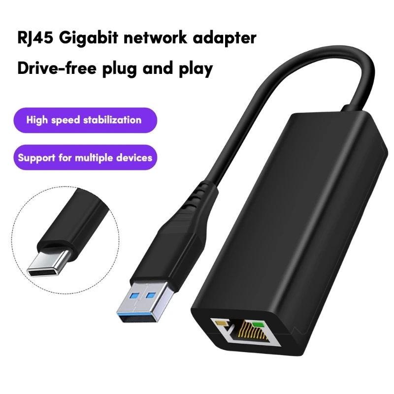 

USB Type C to RJ45 Ethernet Adapter 1000Mbps Computer Card with Cable