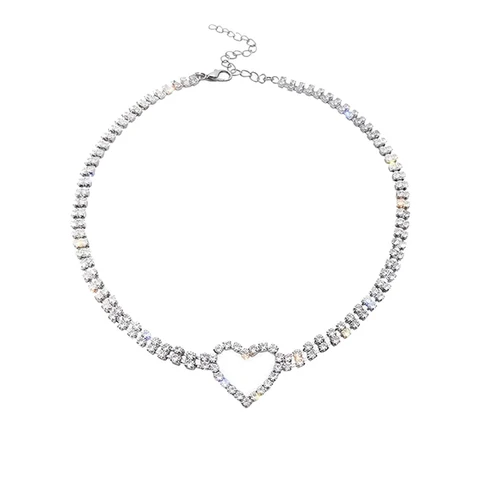Женское серебряное колье-чокер со стразами, цепочка с подвеской в виде сердца, ожерелье с кристаллами, очаровательные подарки подружкам