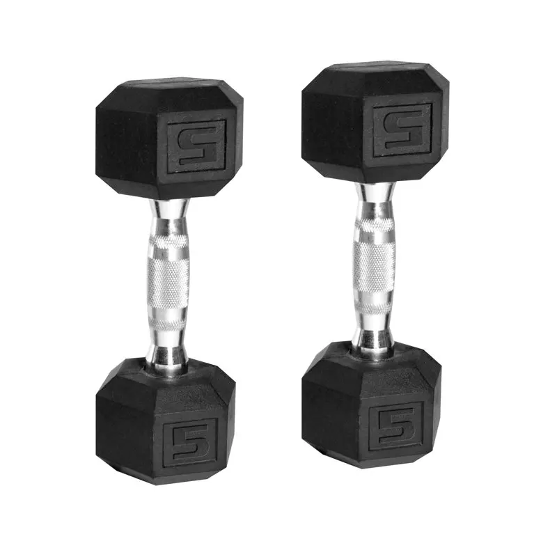 

High Quality Rubber Hex Dumbbell Weight Set: Includes 2 x 5lb and 2 x 20lb Dumbbells for Home Workouts.