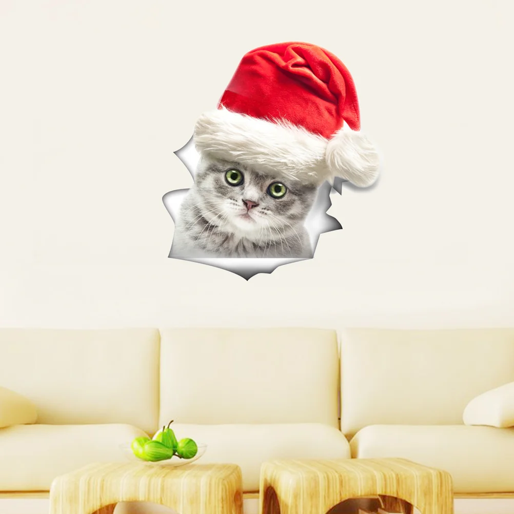 

3 Wall Decors DIY Cat Christmas Vivid Peel 3D Wall Decals Stickers Murals for Kitchen Toilet Offices