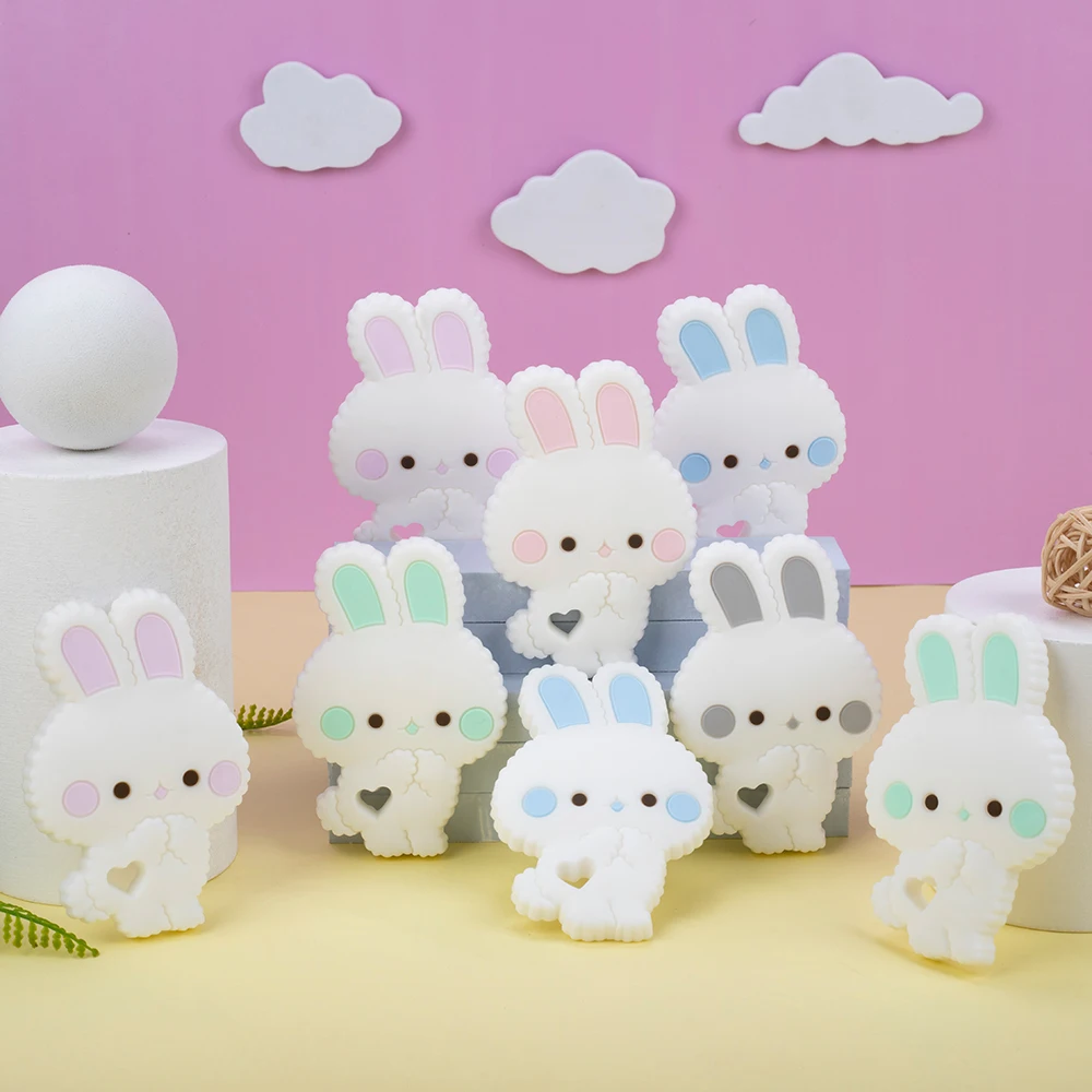

Sunrony 5Pcs White Rabbit Silicone Teether Cartoon Animal BPA-Free Rodent Teething Ring Food Grade Baby Dental Care Chew Toy