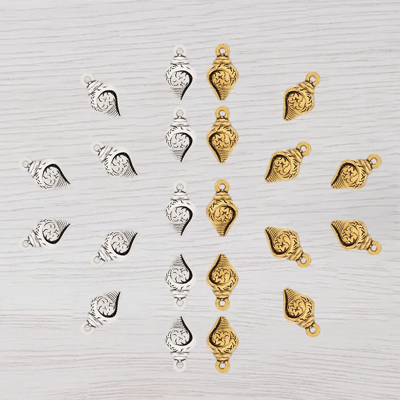 

40 x Tibetan Silver/Gold 3D Sea Snail Conch Charms Pendants for DIY Bracelet Necklace Jewelry Making Accessories 15x8mm
