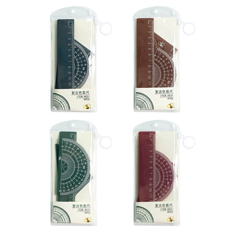 

co231 4 Pcs Geometry Protractor 2 for Triangle Rulers 15cm Ruler Plastic for Stude