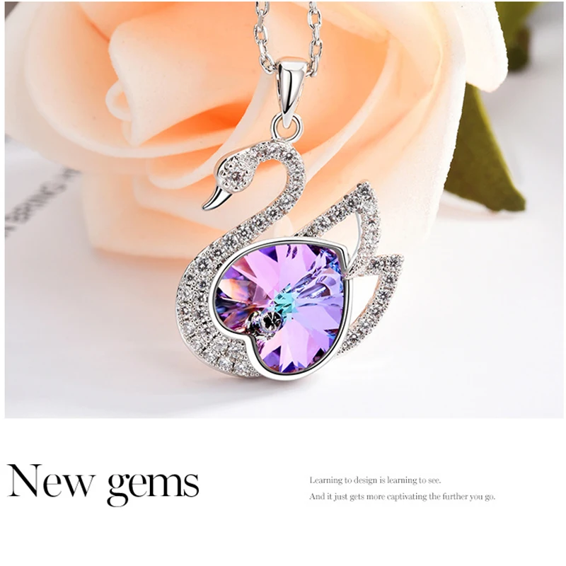 

Wholesale Fashion Necklaces for Women Clavicle Chain Austrian Crystal Necklace Female Swan Gem Pendant Jewelry Necklace