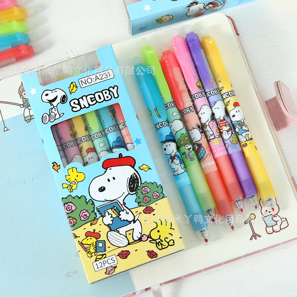 Фото Набор стираемых ручек Snoopy с синим стержнем для отработки почерка, сухие водные ручки, милые канцелярские принадлежности для студентов №1