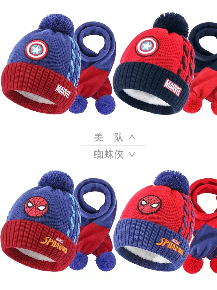 

Disney Cotton Hat Scarf For Boys Spider Man Keep Warm Winter Outdoor Thick Knitted Stuffed Cap Scarves Age 3-8 Kids Gifts