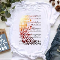 summer colorful treble clef with music notes print tshirts women hip hop white t shirt femme tops short sleeve t shirt female