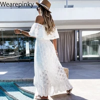 short sleeves lace white dresses long beach women summer elegant chest one shoulder sexy fashion vestido party vintage luxury